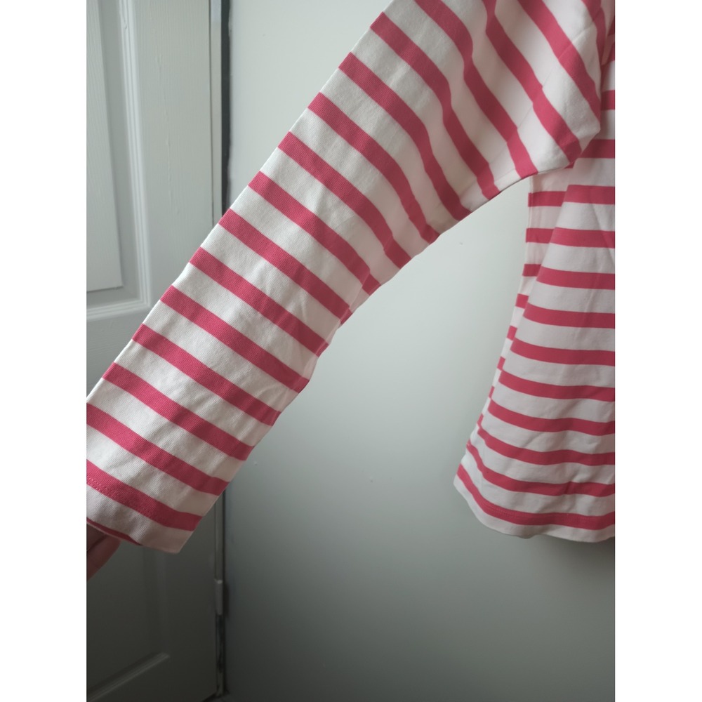 J.Crew Womens XL Pink White Striped Boatneck Long Sleeve Button Shoulder Tee NWT - Picture 2 of 6